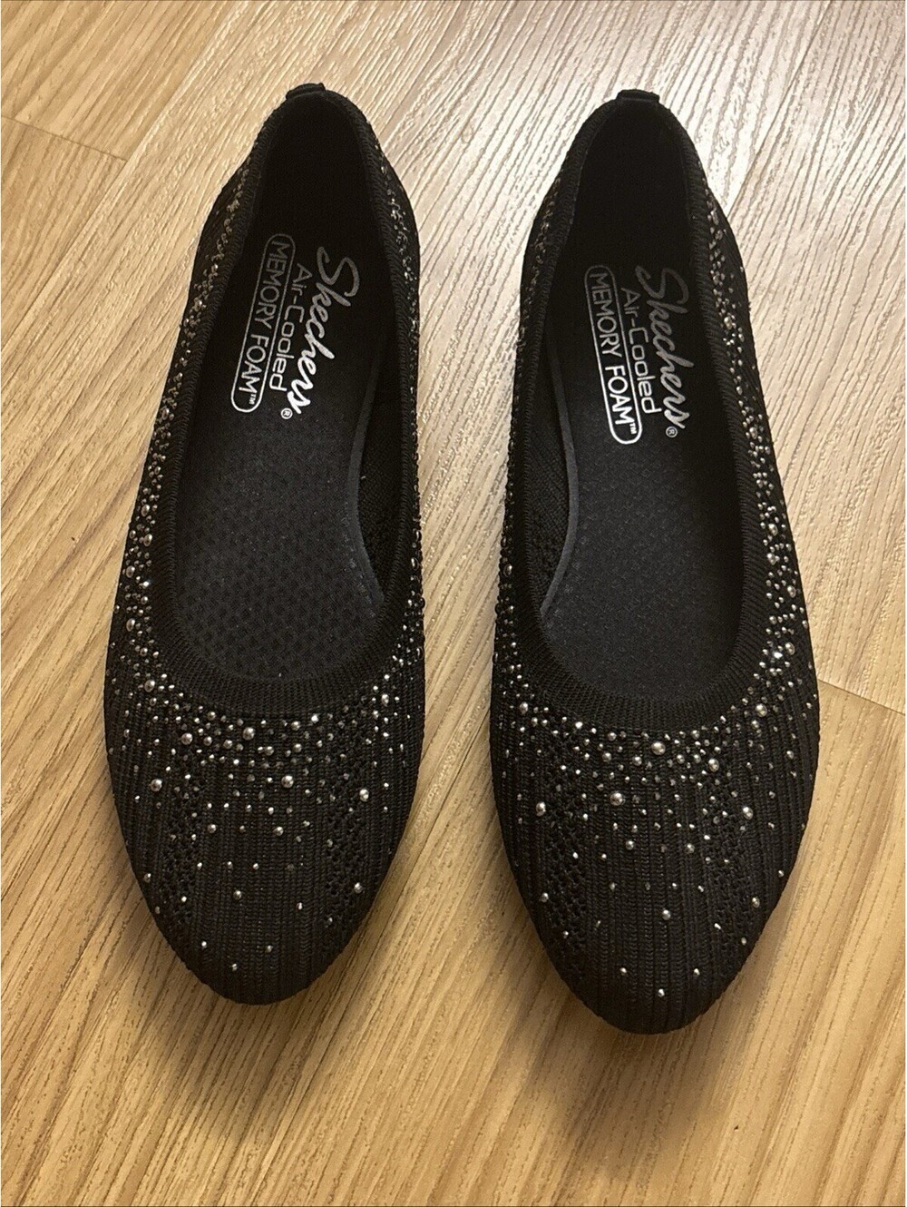Skechers dress shoes black women size 8 1/2 sparkle flats stretch fit air cooled